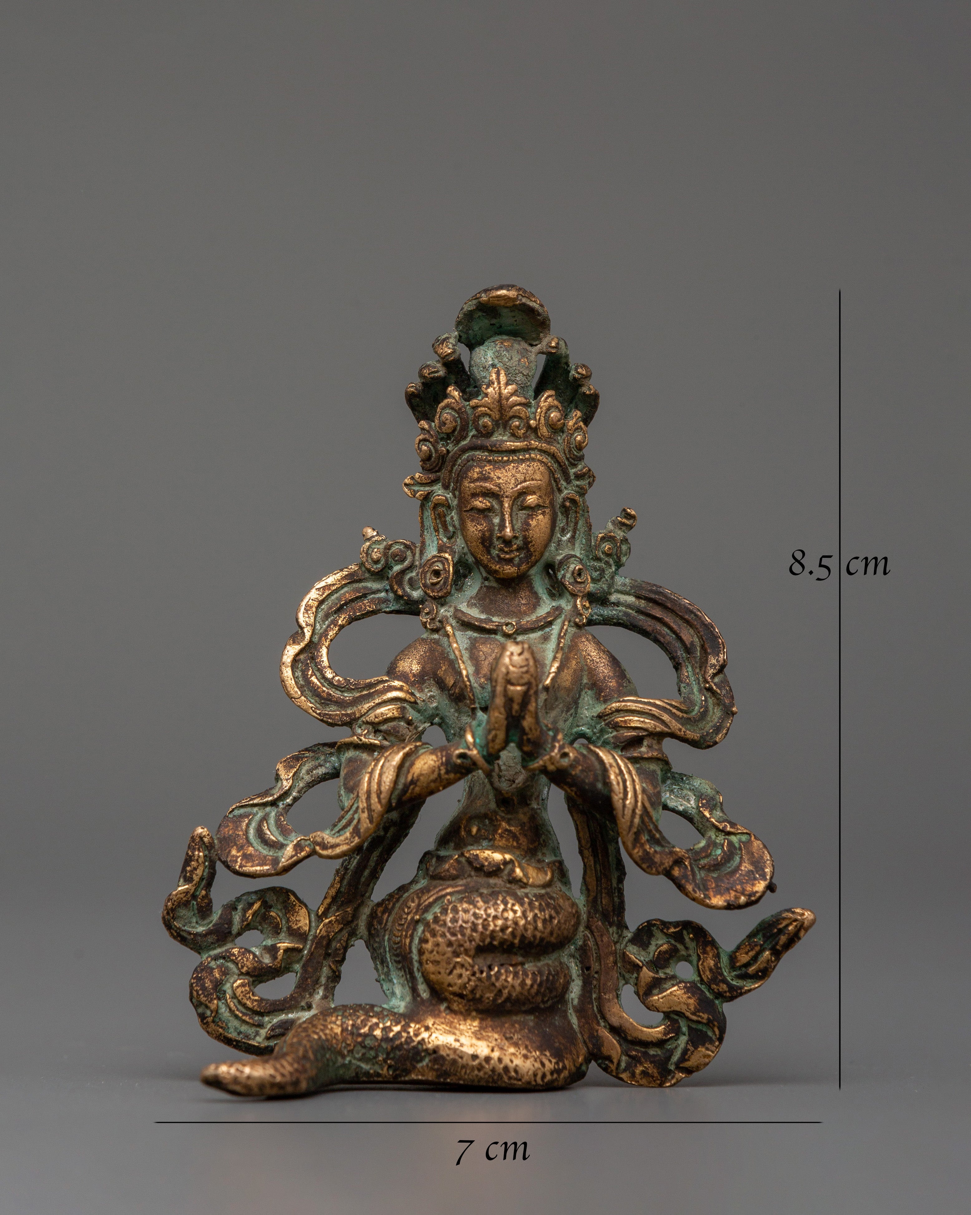 Naga Kanya Buddhist Sculpture of Serpent Goddess | Copper with Antique Finishing