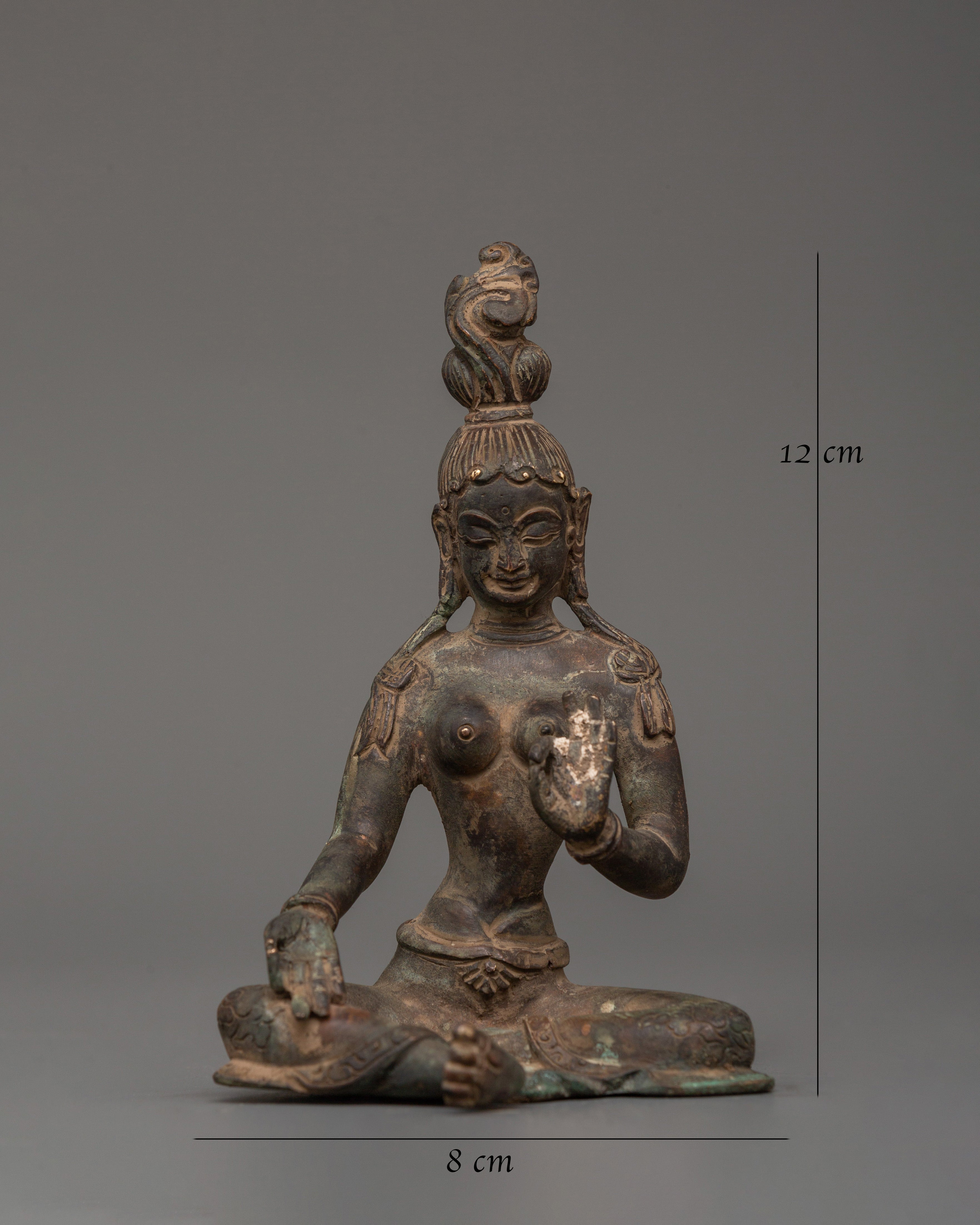 Green Tara Statue in Antique Copper Finish | Tibetan Goddess of Compassion & Protection