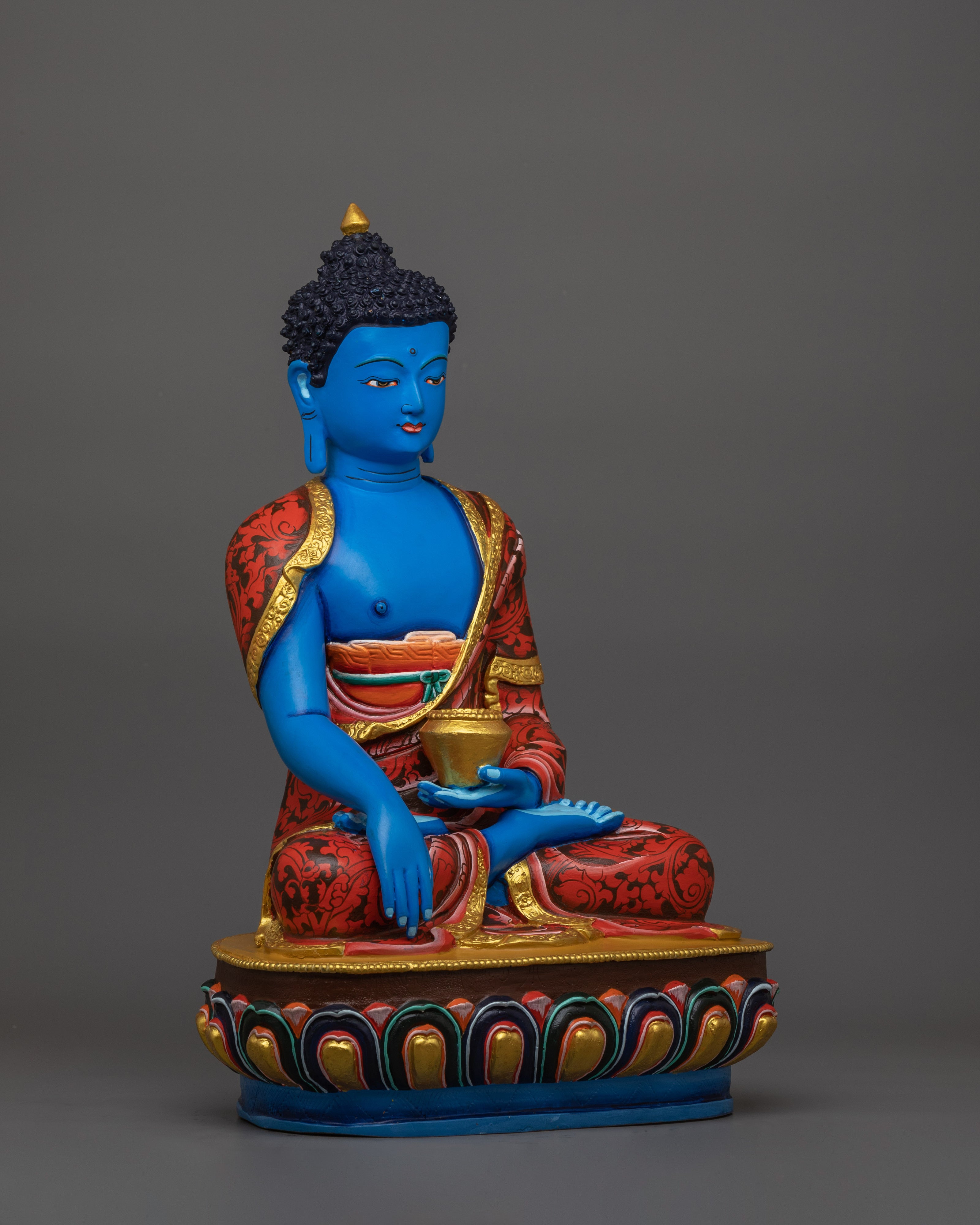 Handcrafted Blue Shakyamuni Buddha | Sacred Tibetan Buddha Sculpture
