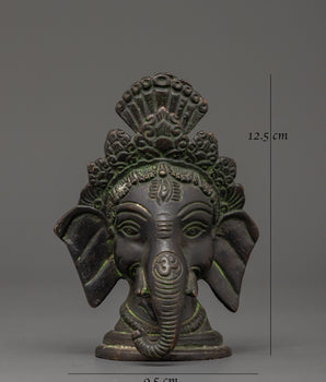 Brass Ganesh Head Statue with Antique Finish | Hindu Elephant God Ganesha