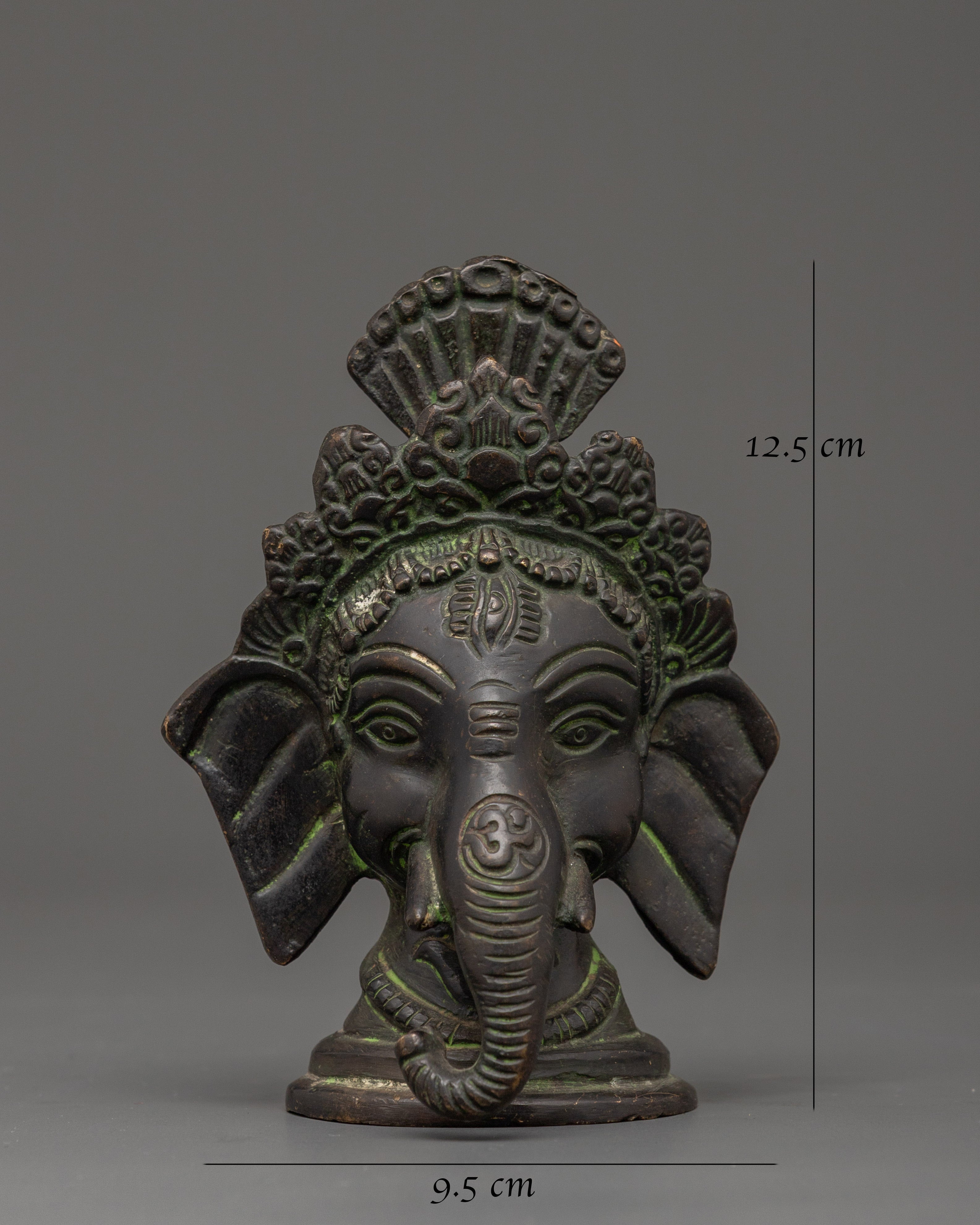 Brass Ganesh Head Statue with Antique Finish | Hindu Elephant God Ganesha