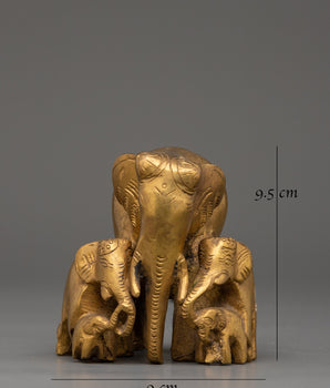 Handcrafted Brass Elephant Family Sculpture | Symbolic Elephant Set for Home Decor