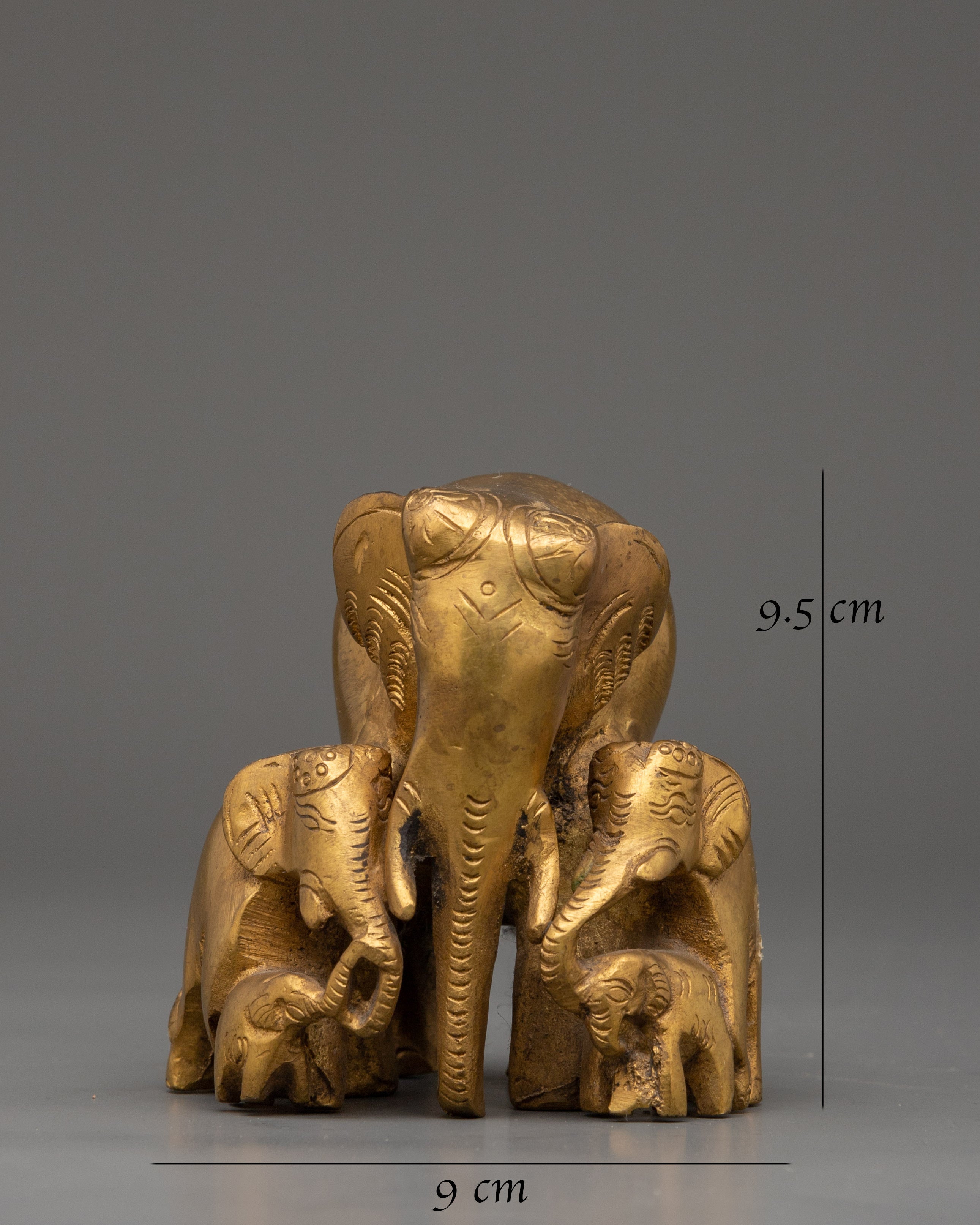 Handcrafted Brass Elephant Family Sculpture | Symbolic Elephant Set for Home Decor