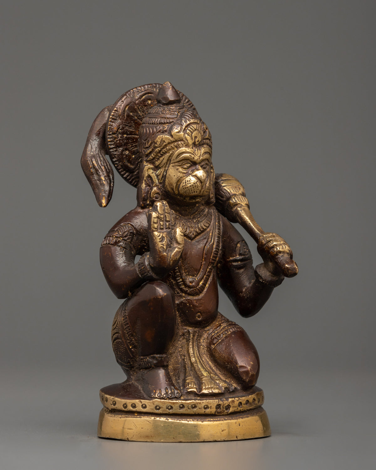 Antique-finish Brass Hanuman Statue | Spiritual Decor