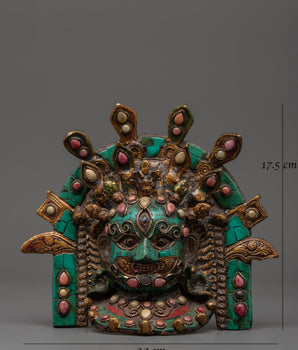 Turquoise Coral Wall Hanging Mask | Brass Decor for Sacred Spaces