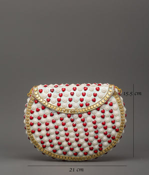 Handcrafted Pearl & Coral Side Bag | Decorative Bag
