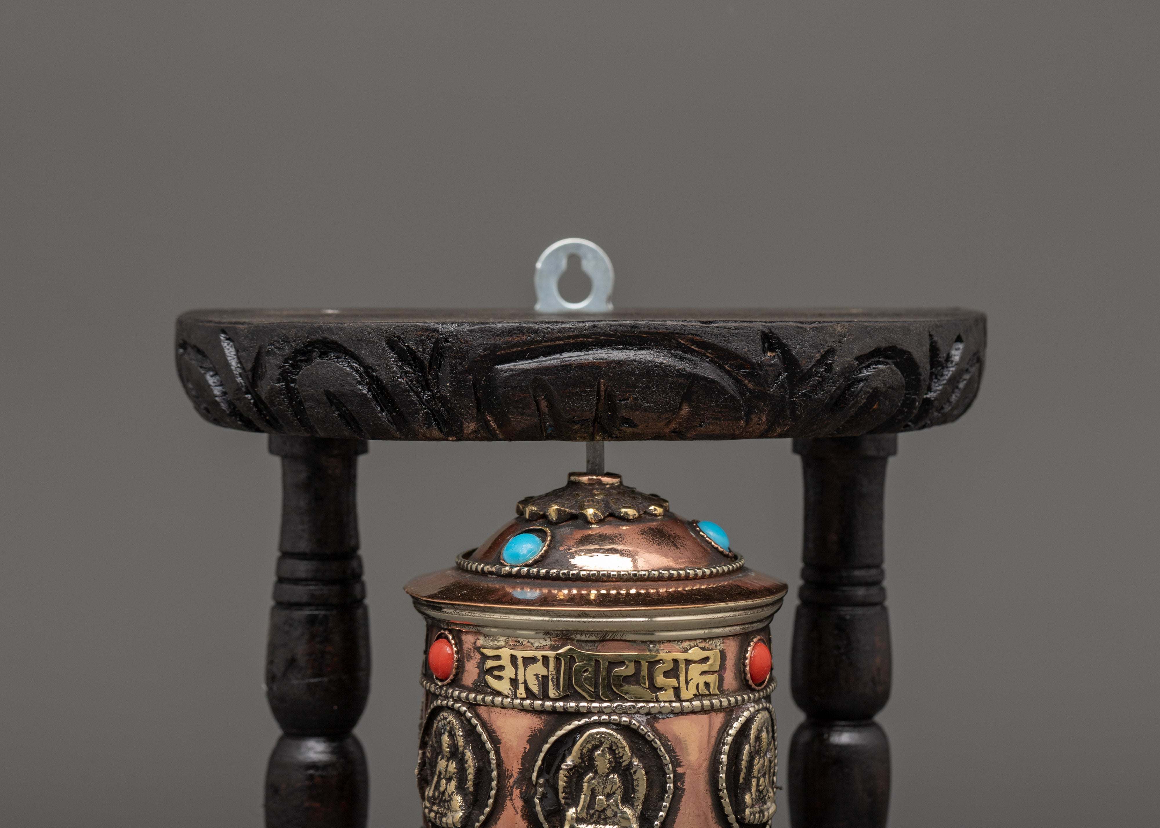 Tibetan Prayer Wheel with Carved Mantras | Buddhist Ritual Object