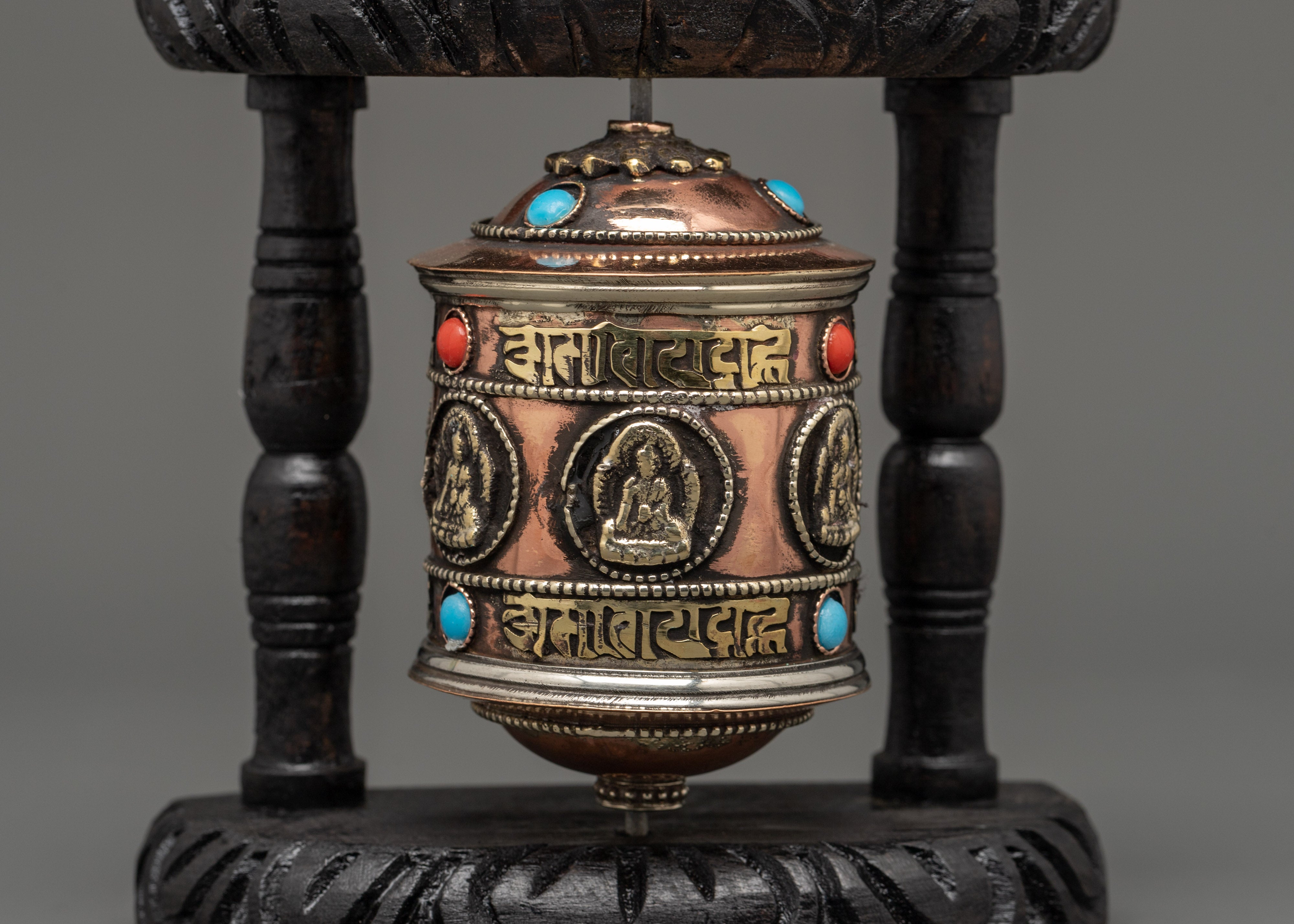 Tibetan Prayer Wheel with Carved Mantras | Buddhist Ritual Object