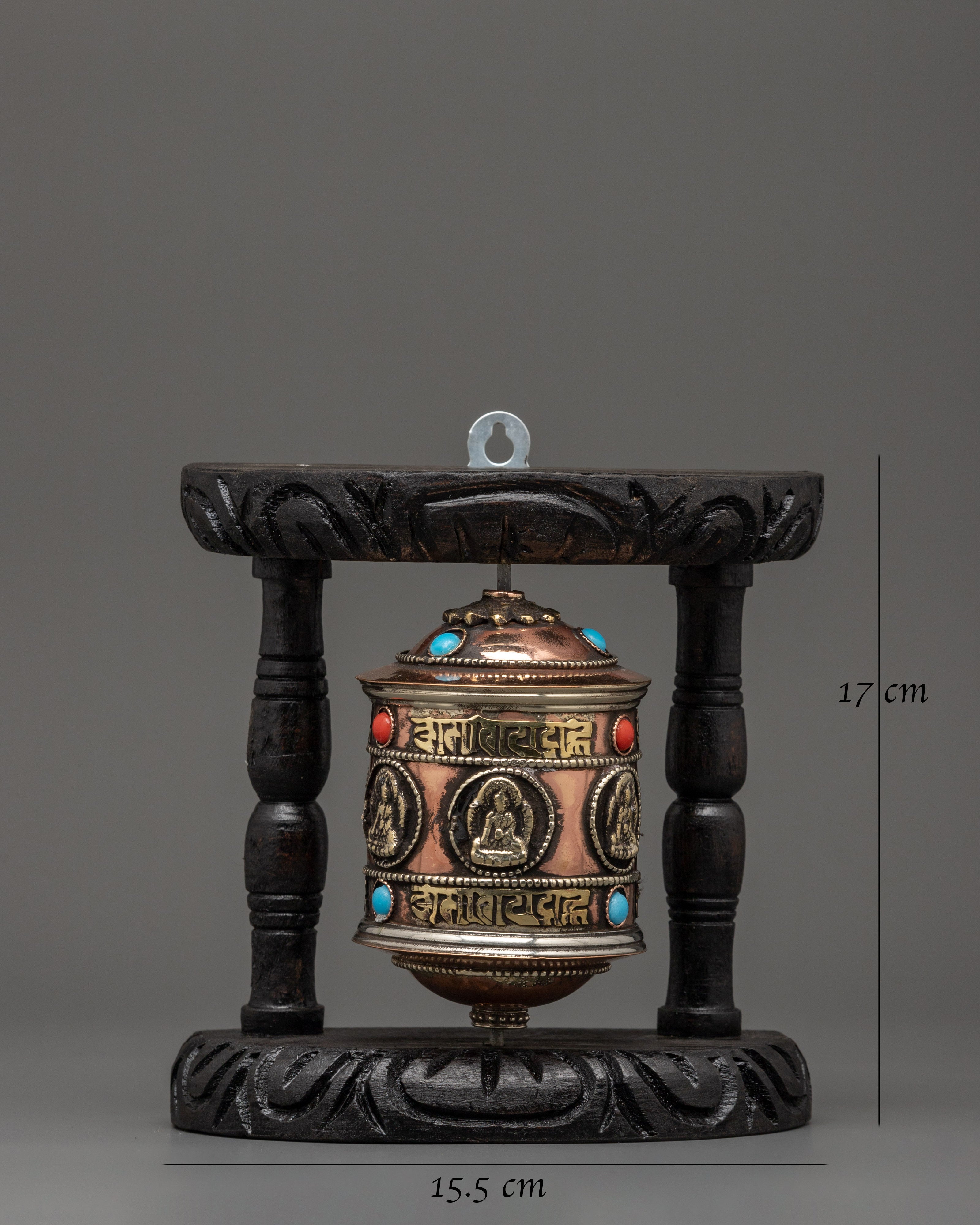 Tibetan Prayer Wheel with Carved Mantras | Buddhist Ritual Object