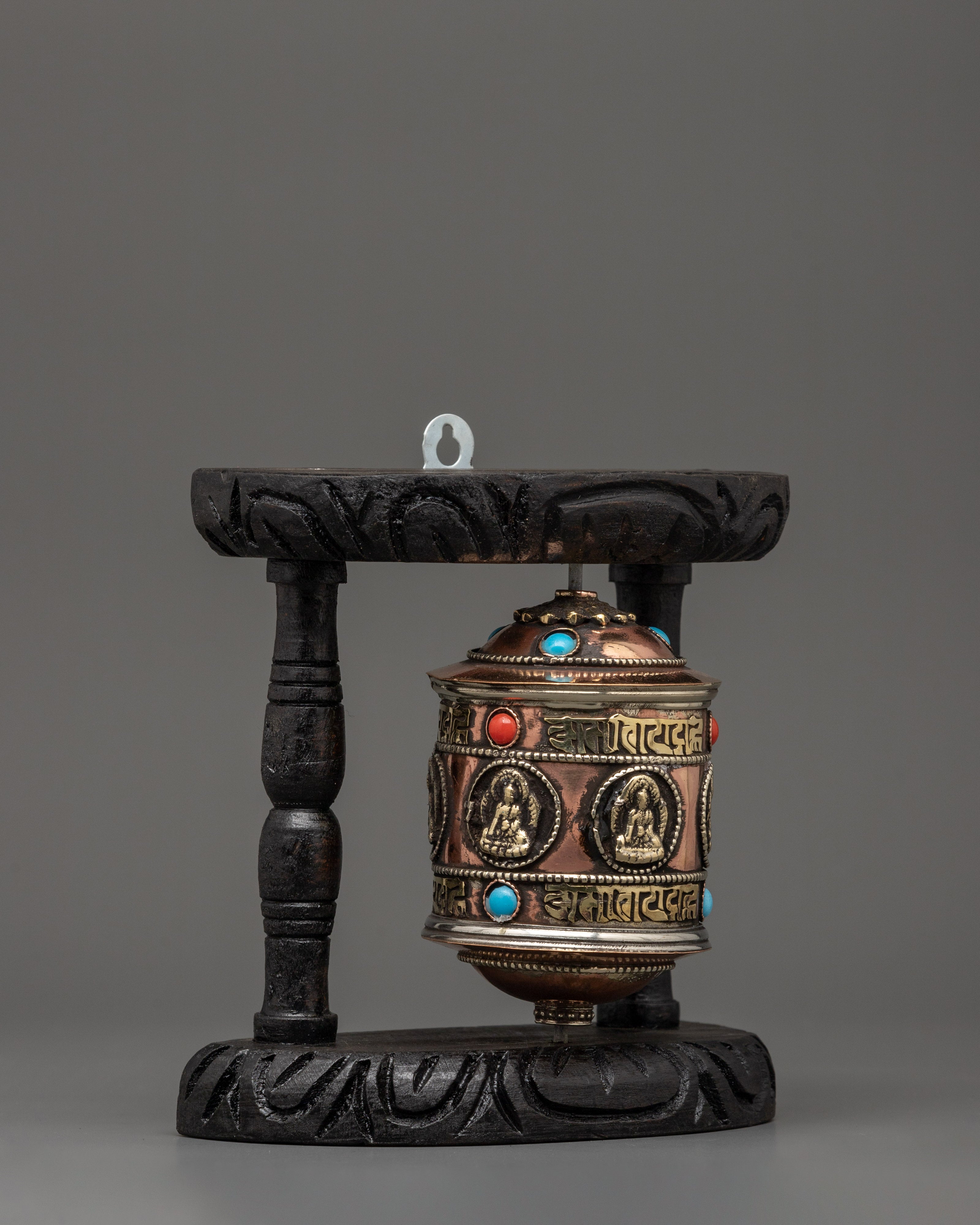 Tibetan Prayer Wheel with Carved Mantras | Buddhist Ritual Object