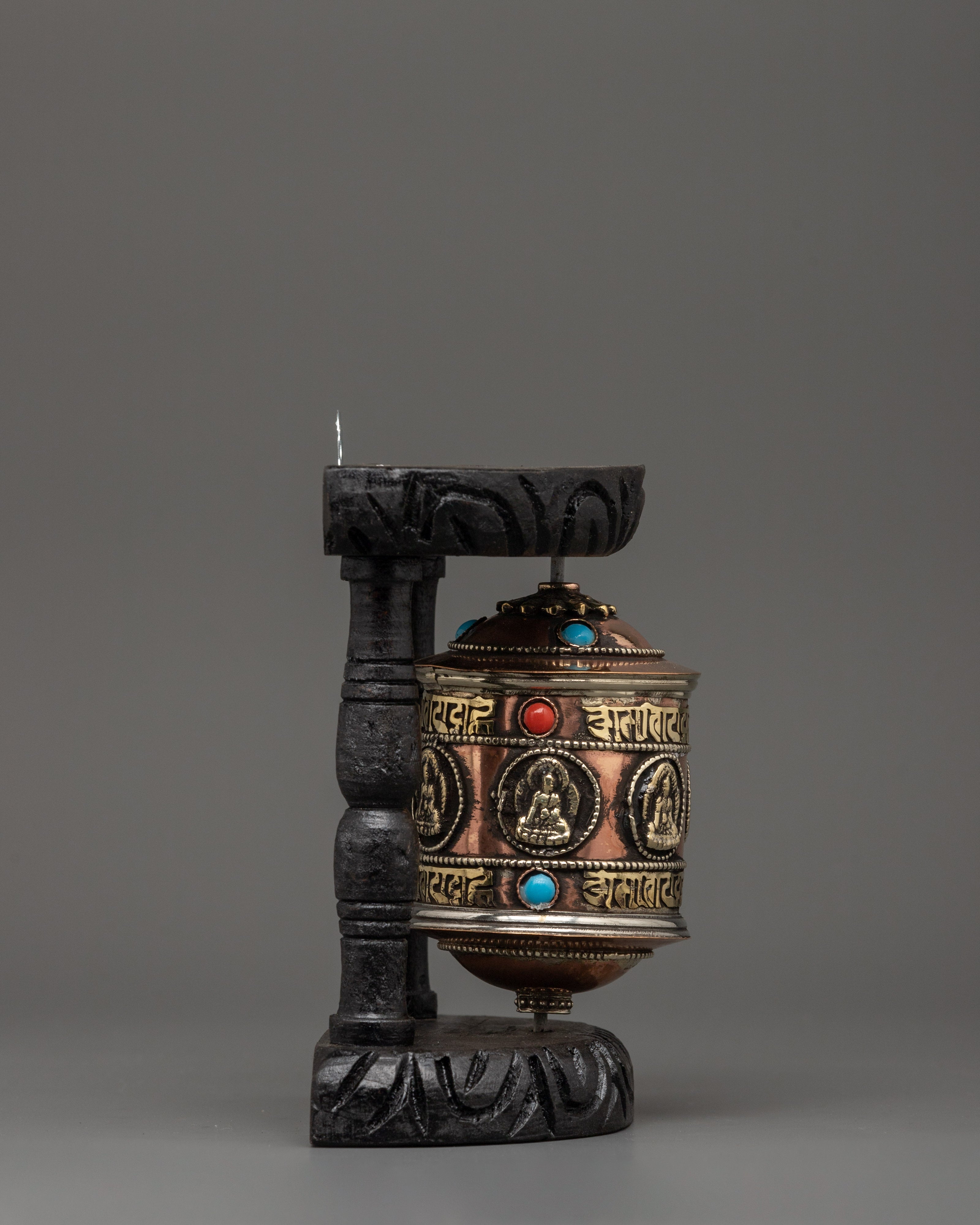 Tibetan Prayer Wheel with Carved Mantras | Buddhist Ritual Object