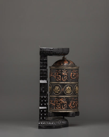 Traditionally Carved Prayer Wheel | Tibetan Buddhist Altar Spinner