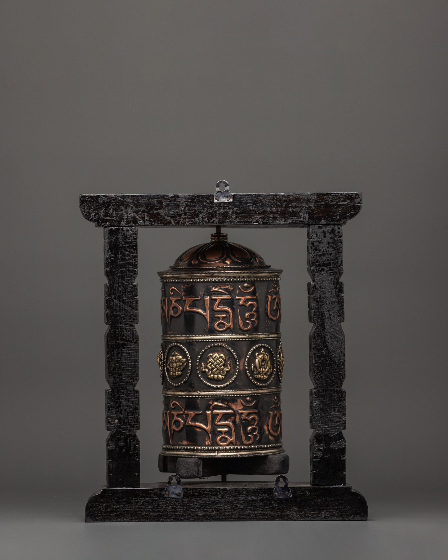 Traditionally Carved Prayer Wheel | Tibetan Buddhist Altar Spinner