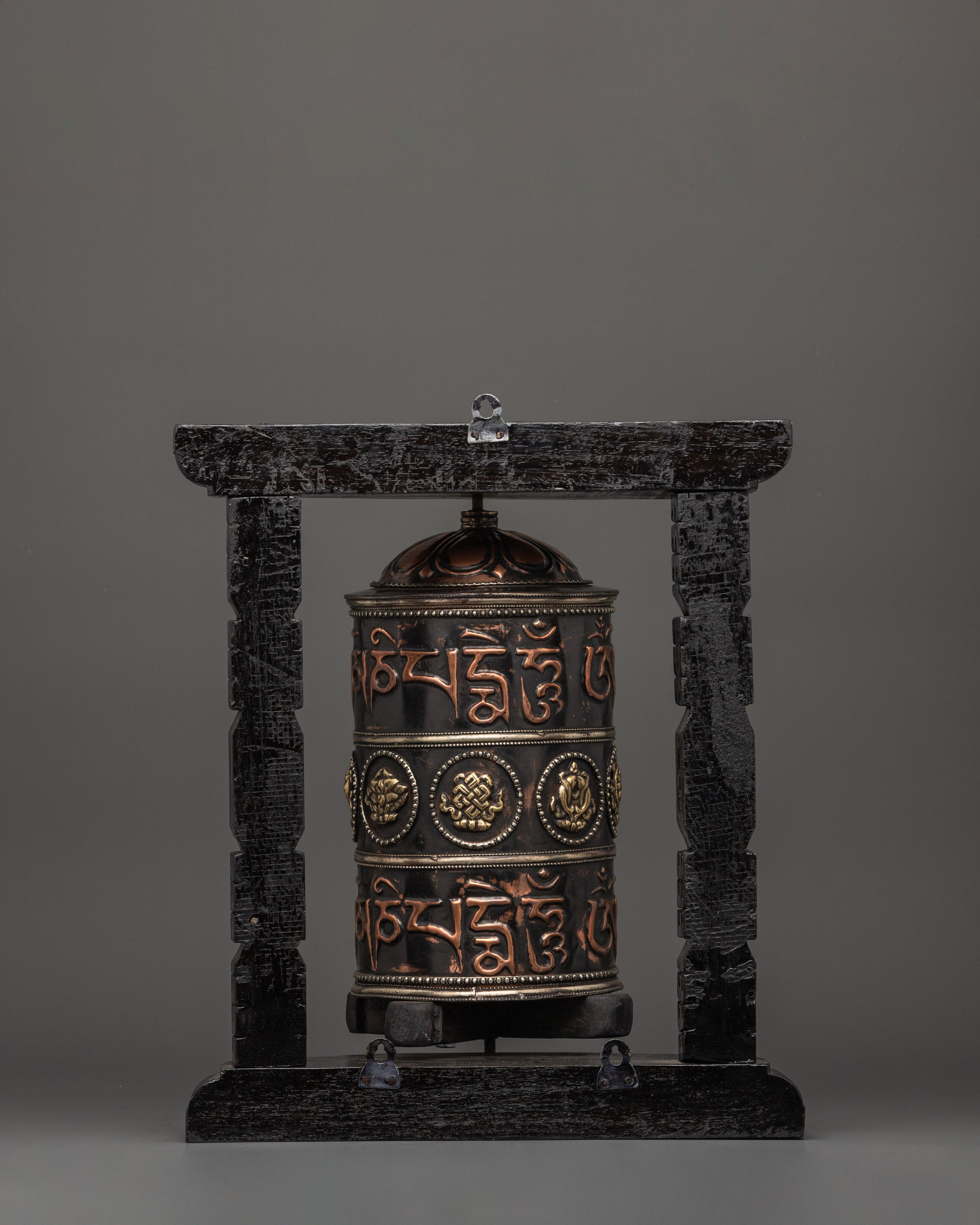 Traditionally Carved Prayer Wheel | Tibetan Buddhist Altar Spinner
