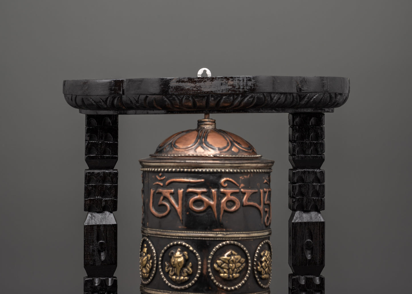 Traditionally Carved Prayer Wheel | Tibetan Buddhist Altar Spinner