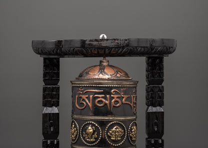 Traditionally Carved Prayer Wheel | Tibetan Buddhist Altar Spinner