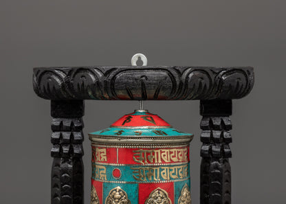 Prayer Wheel with Turquoise | Buddhist Altar Decor