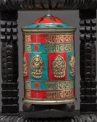 Prayer Wheel with Turquoise | Buddhist Altar Decor