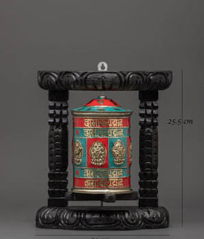 Prayer Wheel with Turquoise | Buddhist Altar Decor
