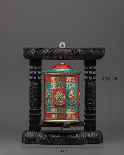 Prayer Wheel with Turquoise | Buddhist Altar Decor