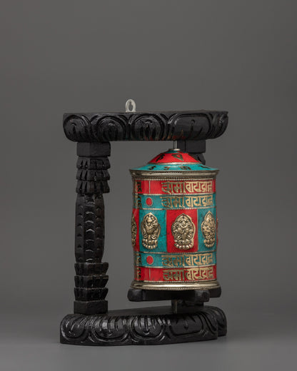 Prayer Wheel with Turquoise | Buddhist Altar Decor