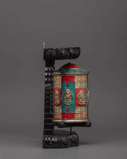 Prayer Wheel with Turquoise | Buddhist Altar Decor