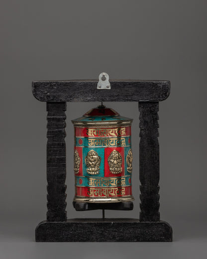 Prayer Wheel with Turquoise | Buddhist Altar Decor