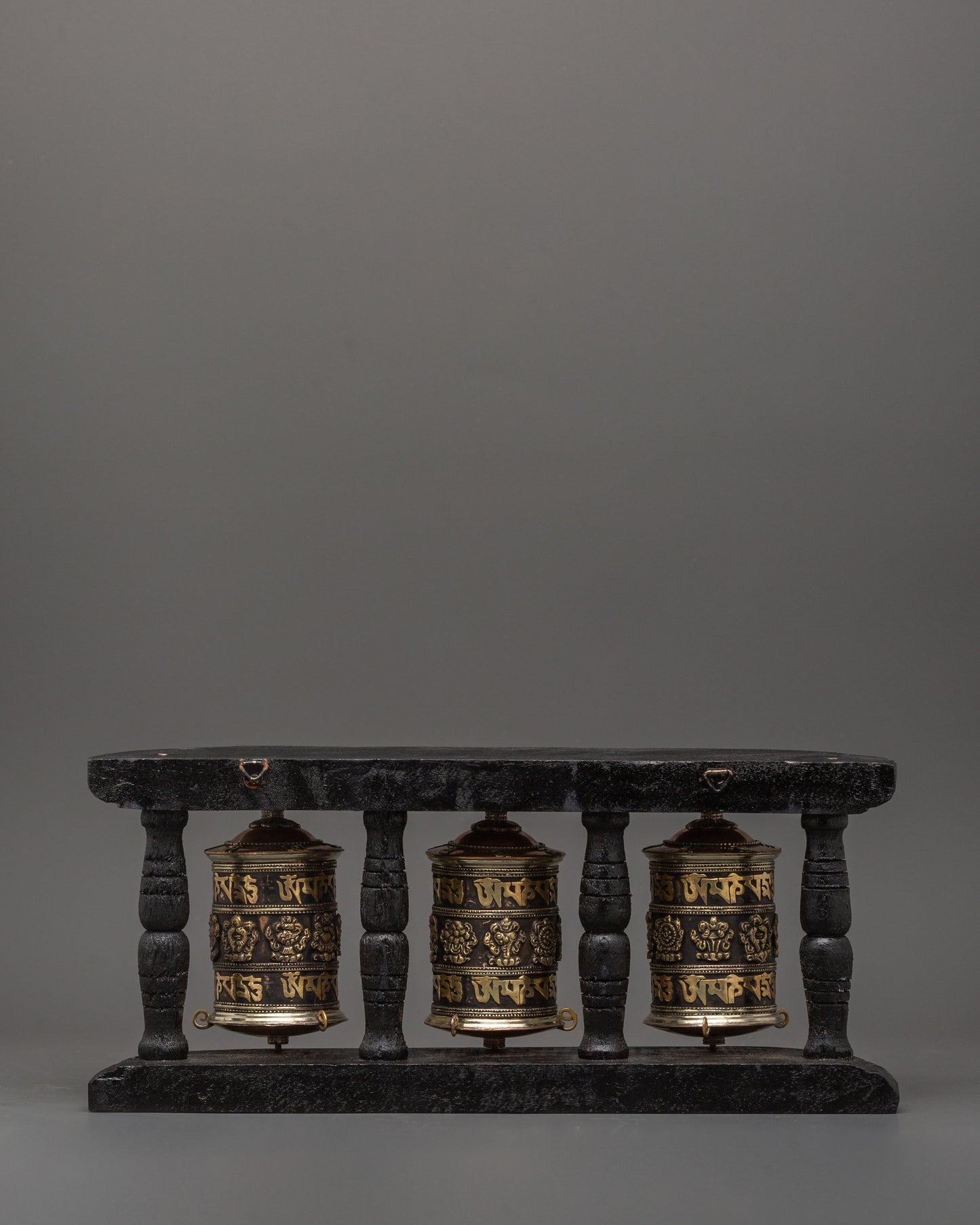 Triple Tibetan Prayer Wheel Set | Buddhist Altar Decor