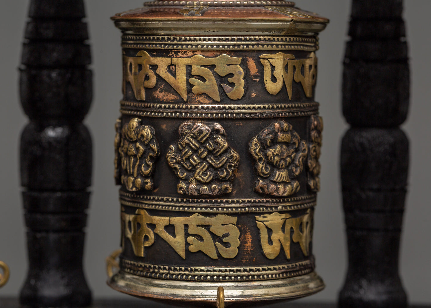 Triple Tibetan Prayer Wheel Set | Buddhist Altar Decor