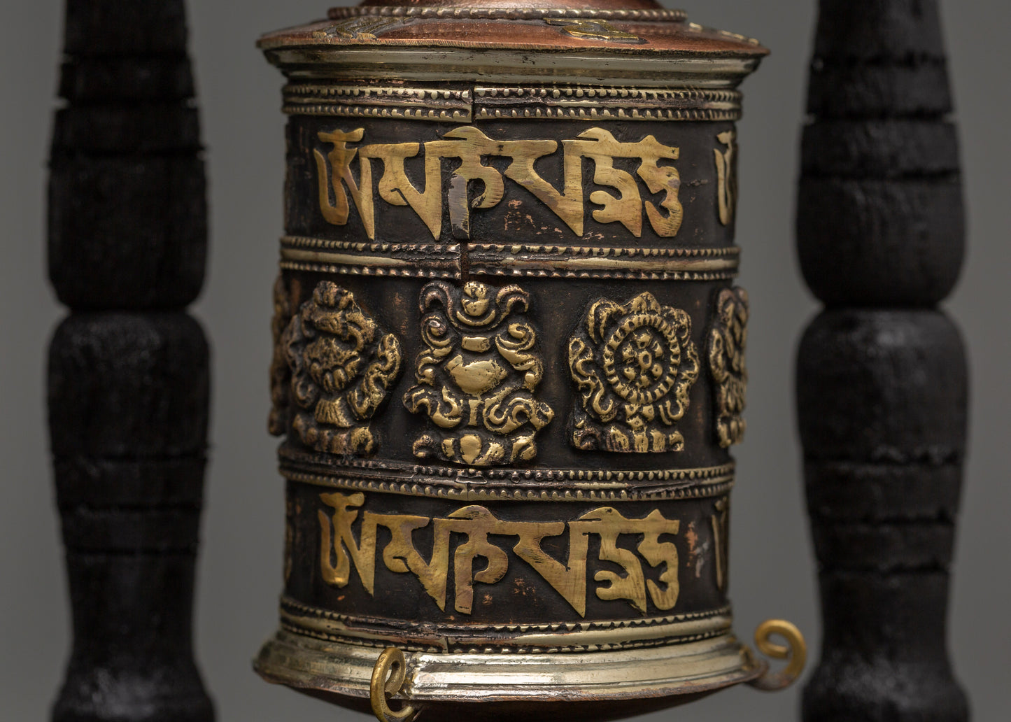 Triple Tibetan Prayer Wheel Set | Buddhist Altar Decor