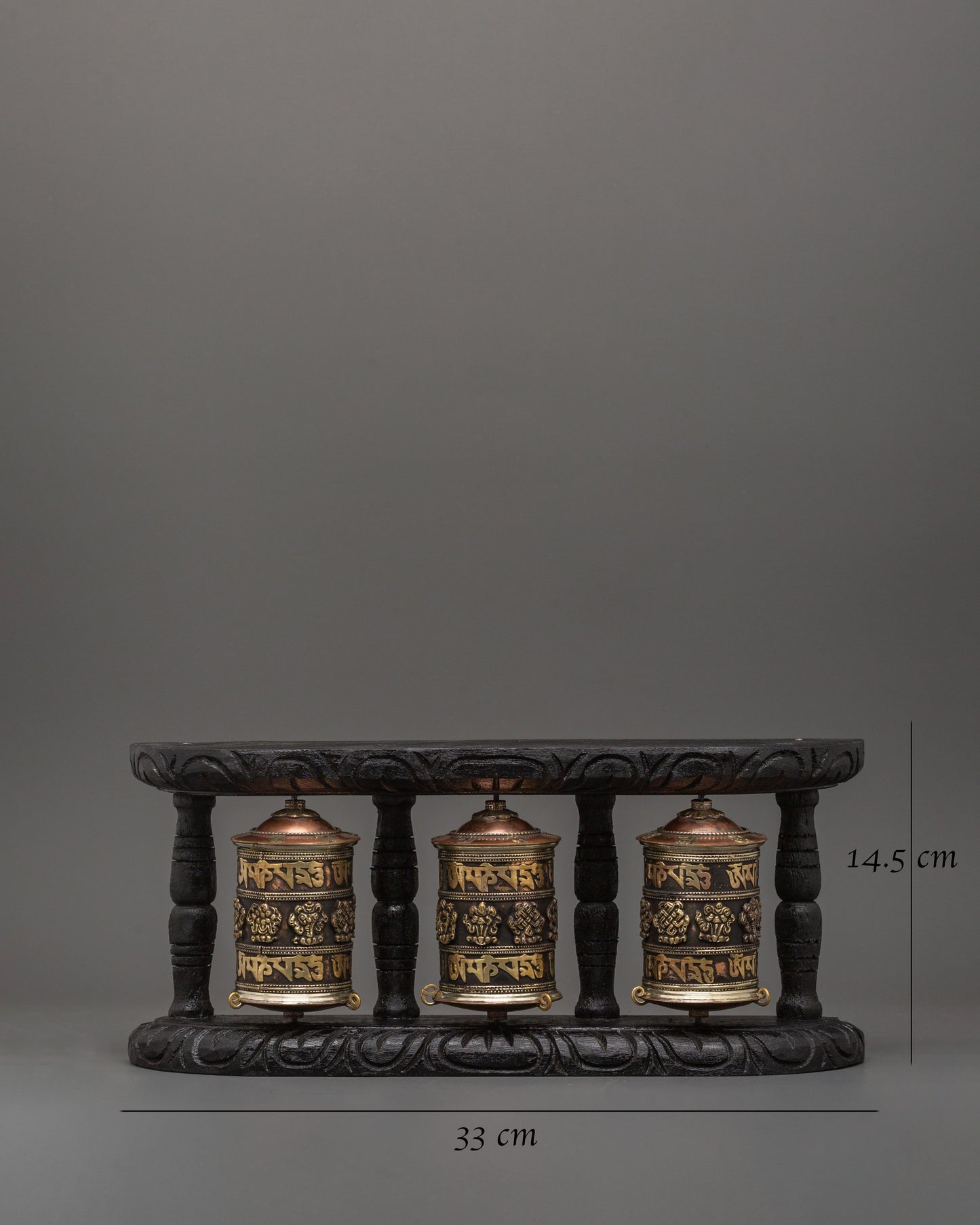 Triple Tibetan Prayer Wheel Set | Buddhist Altar Decor