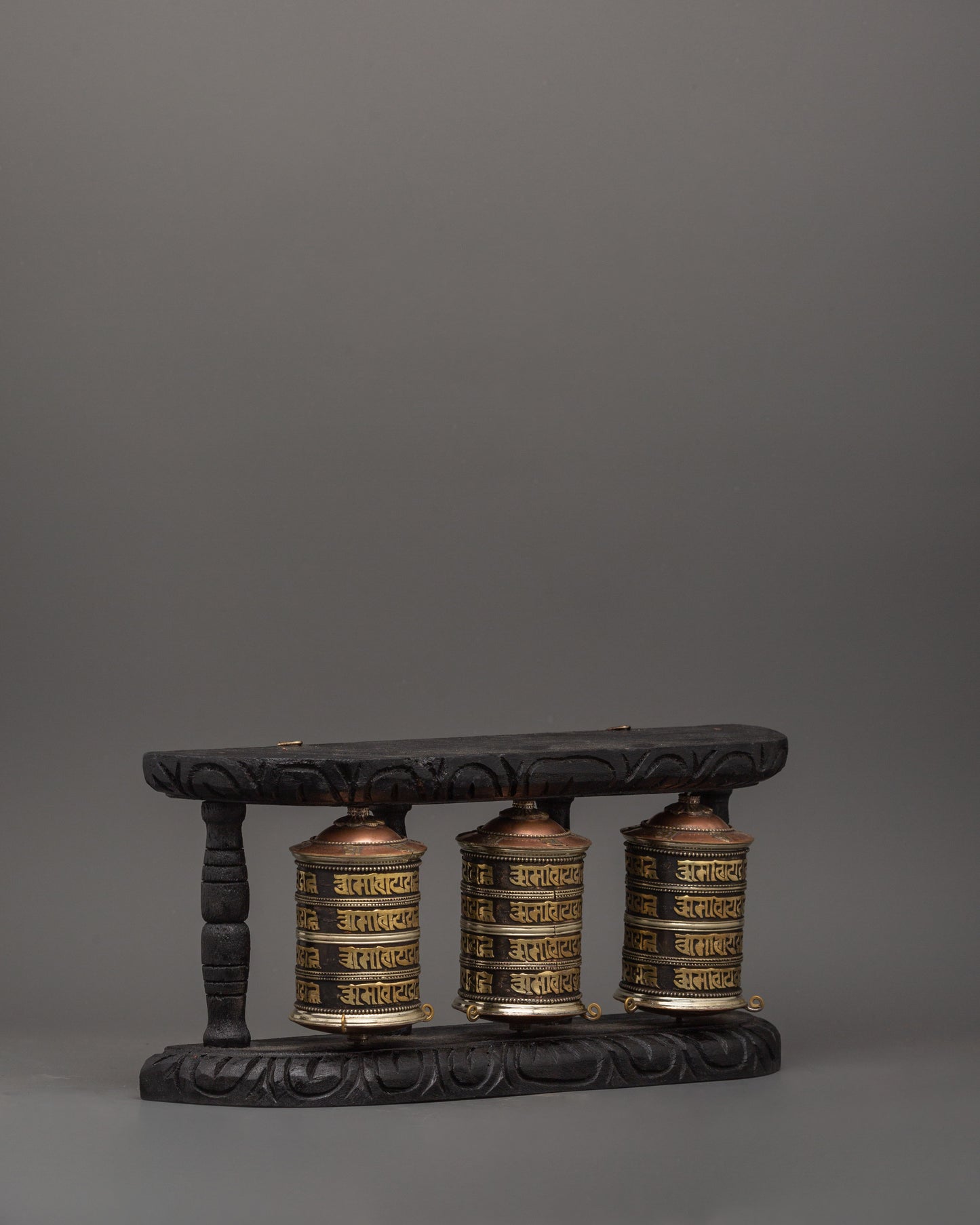 Triple Tibetan Prayer Wheel Set | Buddhist Meditation Decor Piece