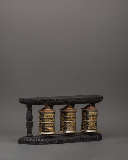 Triple Tibetan Prayer Wheel Set | Buddhist Meditation Decor Piece