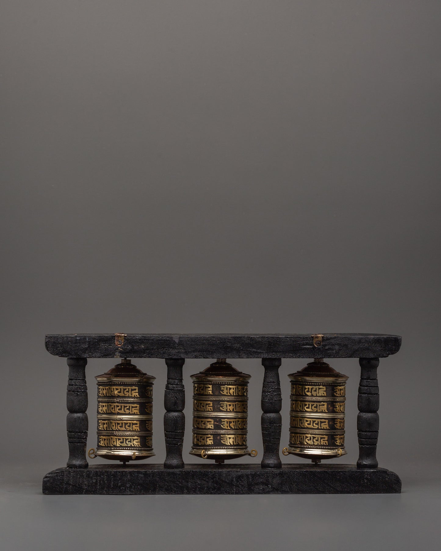 Triple Tibetan Prayer Wheel Set | Buddhist Meditation Decor Piece