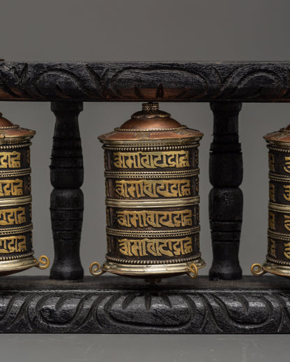 Triple Tibetan Prayer Wheel Set | Buddhist Meditation Decor Piece