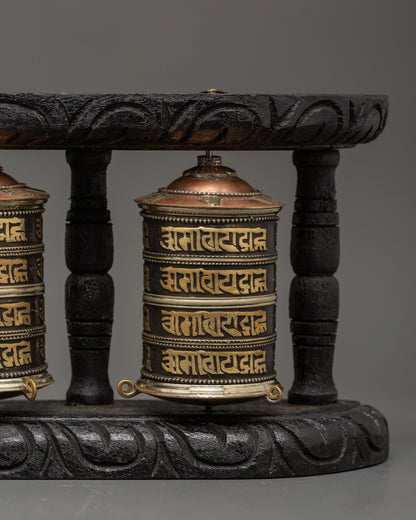 Triple Tibetan Prayer Wheel Set | Buddhist Meditation Decor Piece