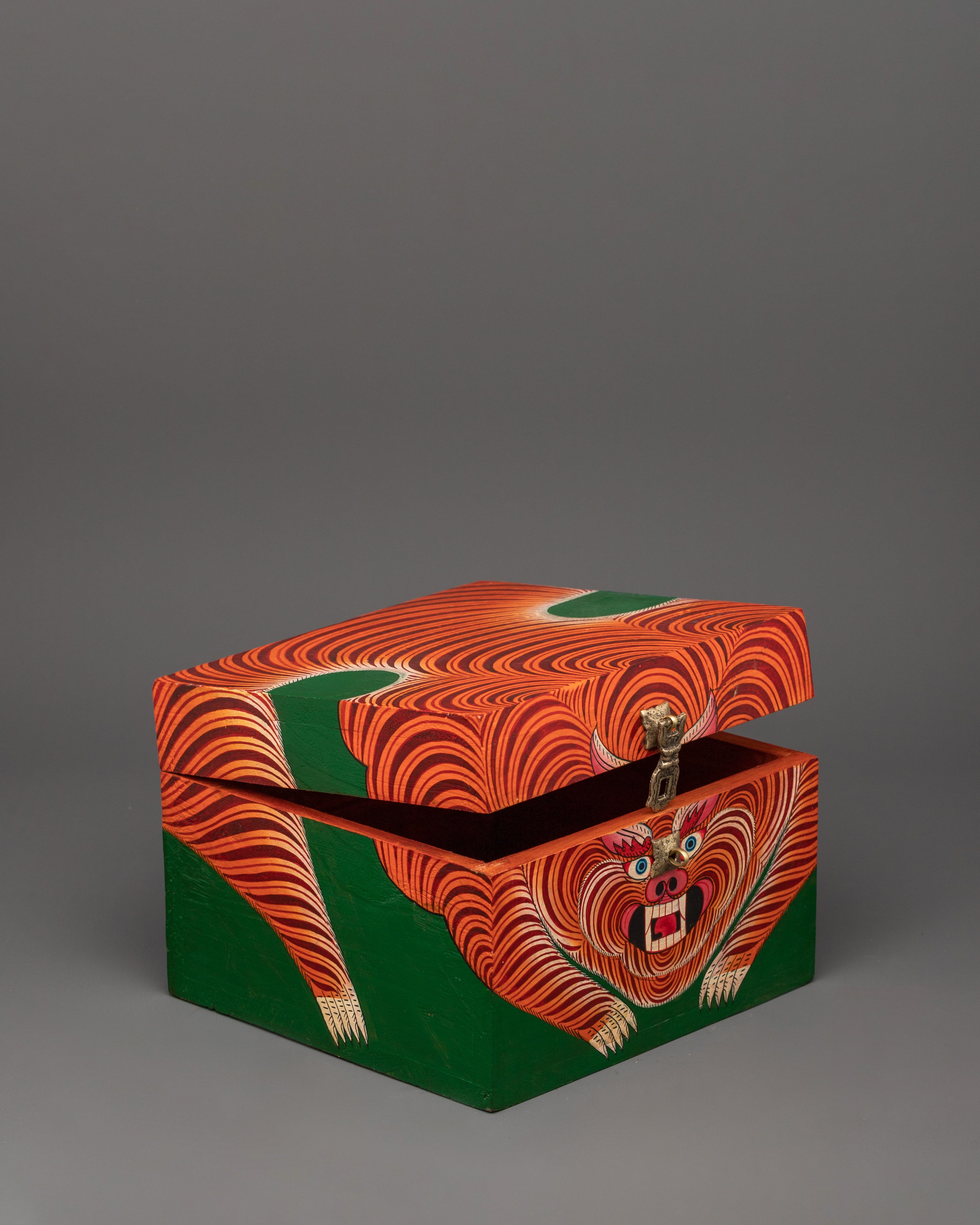 Hand-Painted Tibetan Tiger Box | Red Color Ritual Storage