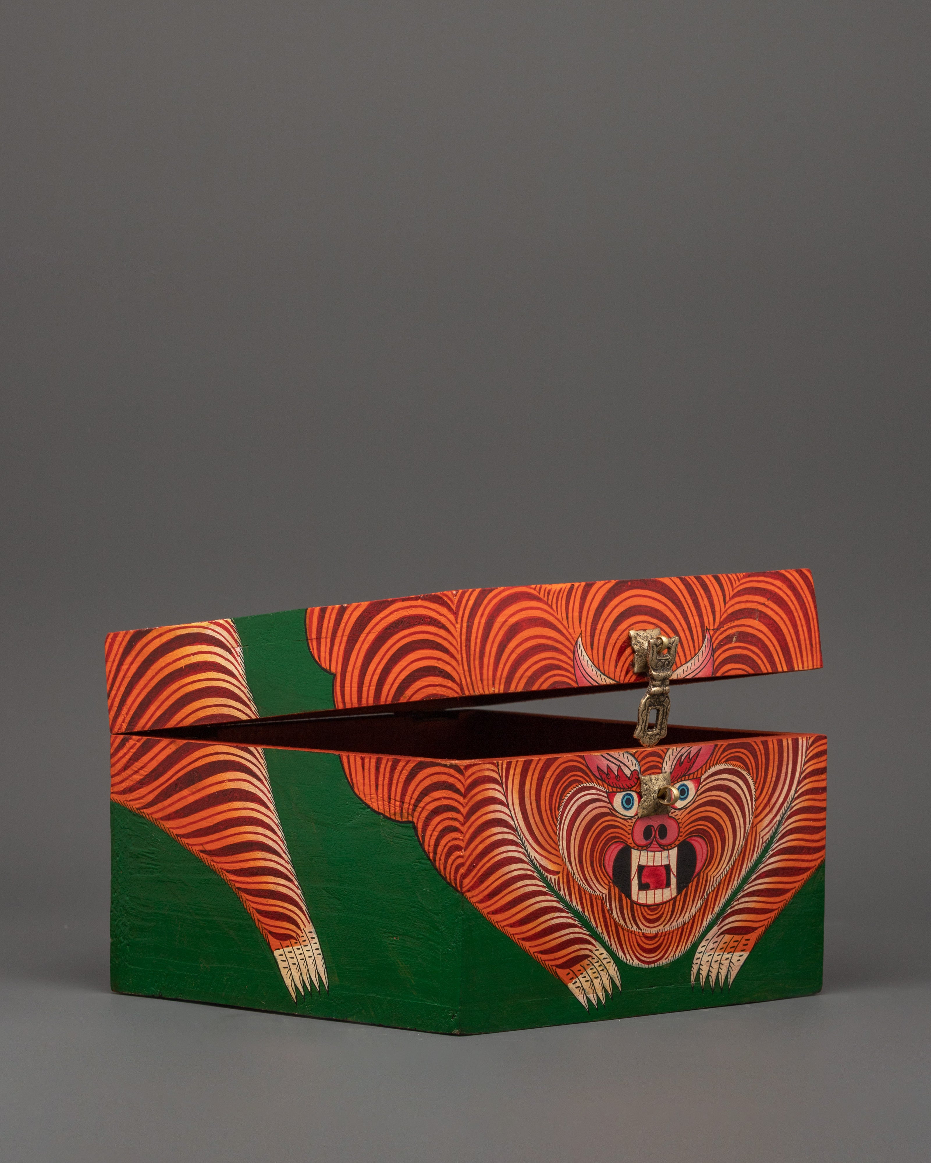 Hand-Painted Tibetan Tiger Box | Red Color Ritual Storage