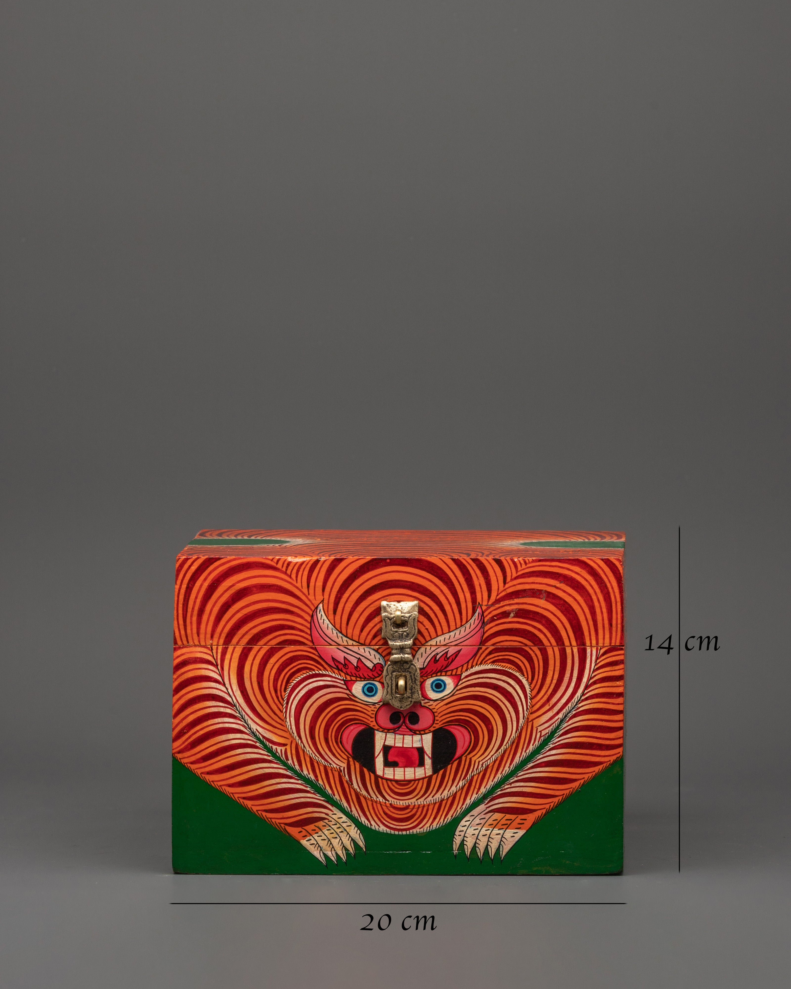 Hand-Painted Tibetan Tiger Box | Red Color Ritual Storage
