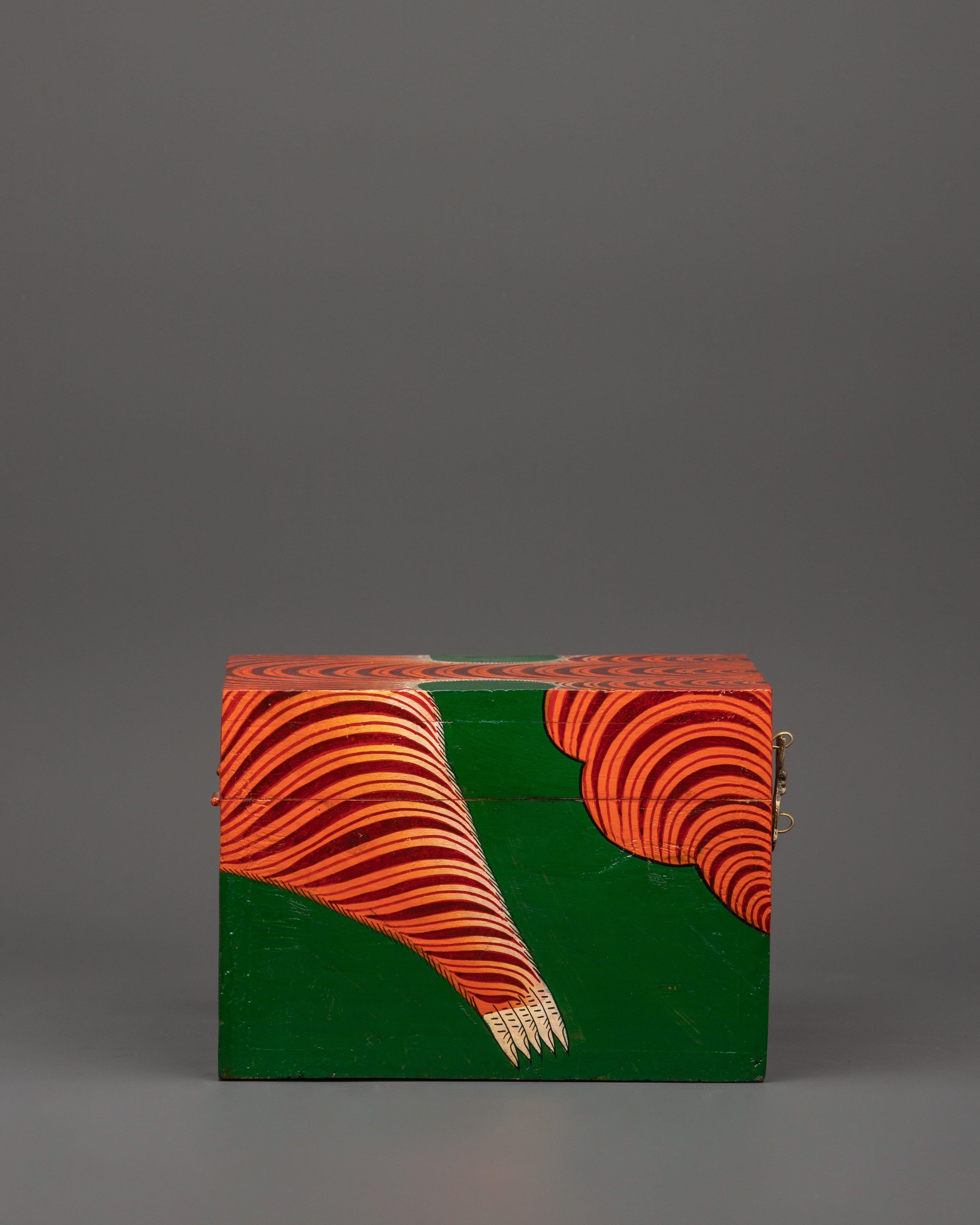 Hand-Painted Tibetan Tiger Box | Red Color Ritual Storage