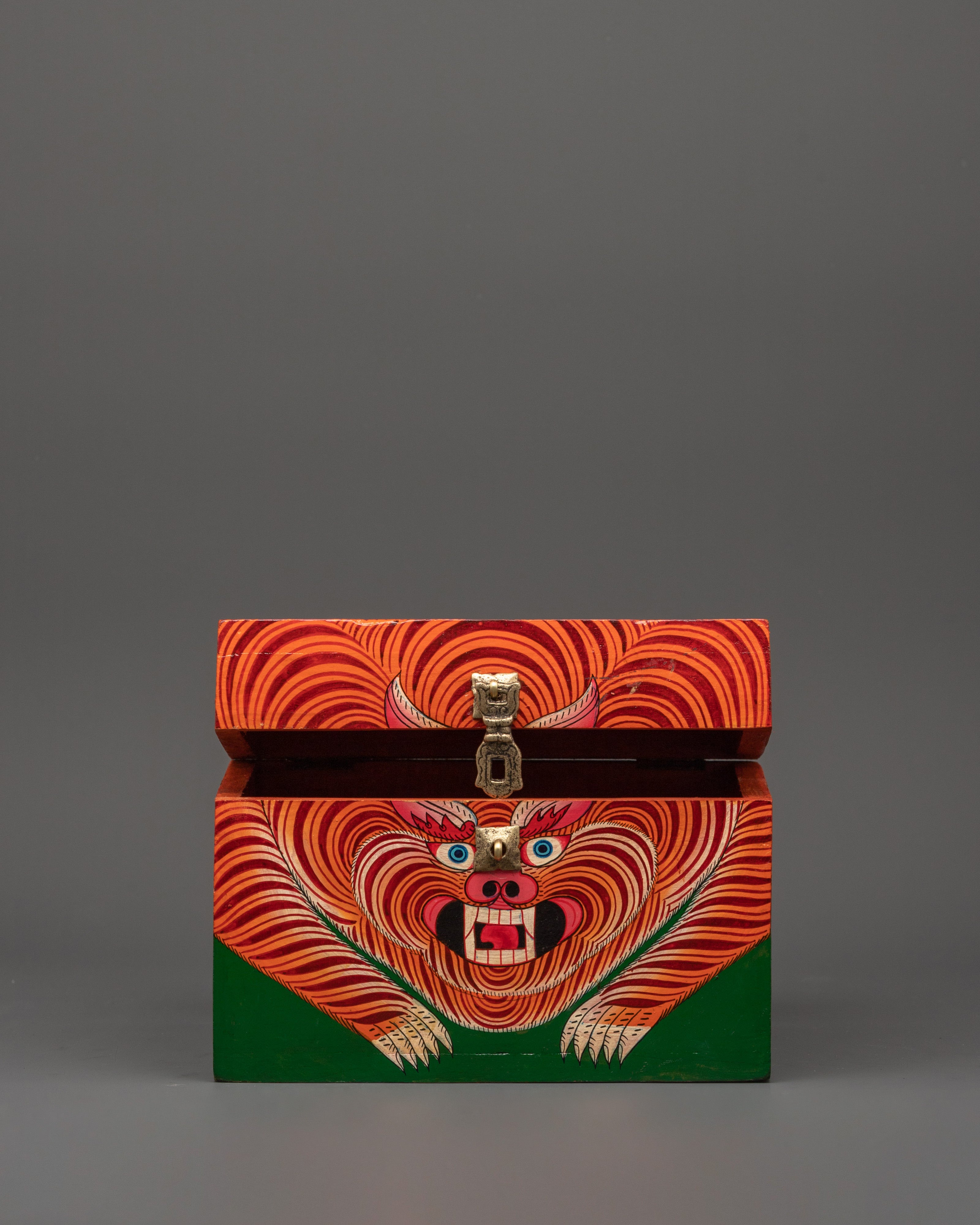 Hand-Painted Tibetan Tiger Box | Red Color Ritual Storage