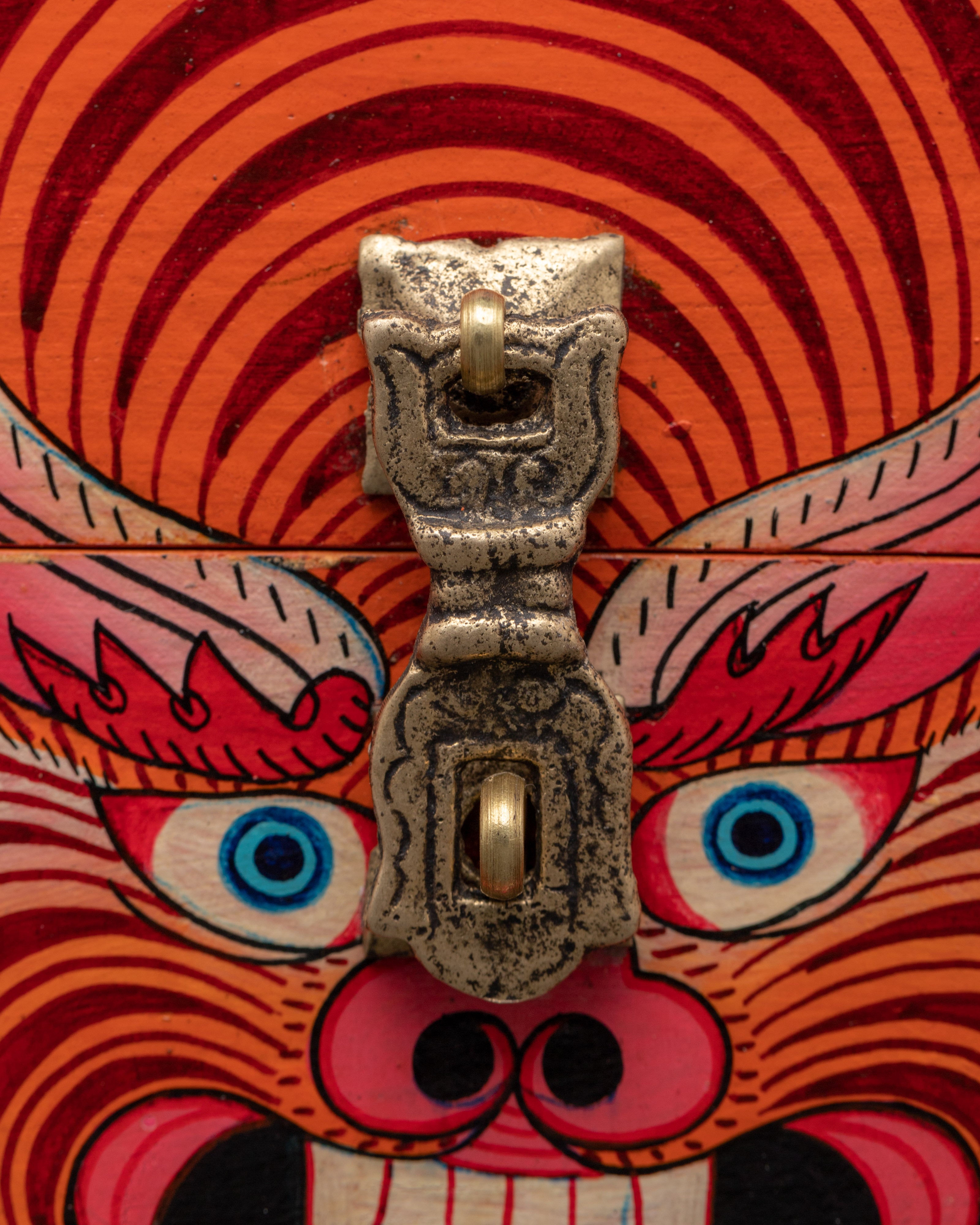 Hand-Painted Tibetan Tiger Box | Red Color Ritual Storage