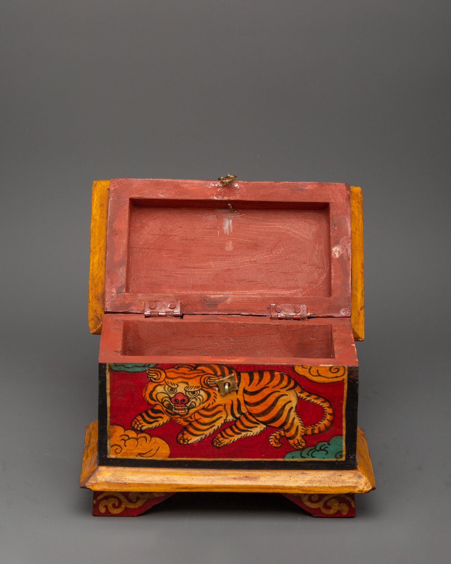 Hand-Painted Wooden Tiger Box | Tibetan Spiritual Storage Chest