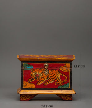 Hand-Painted Wooden Tiger Box | Tibetan Spiritual Storage Chest