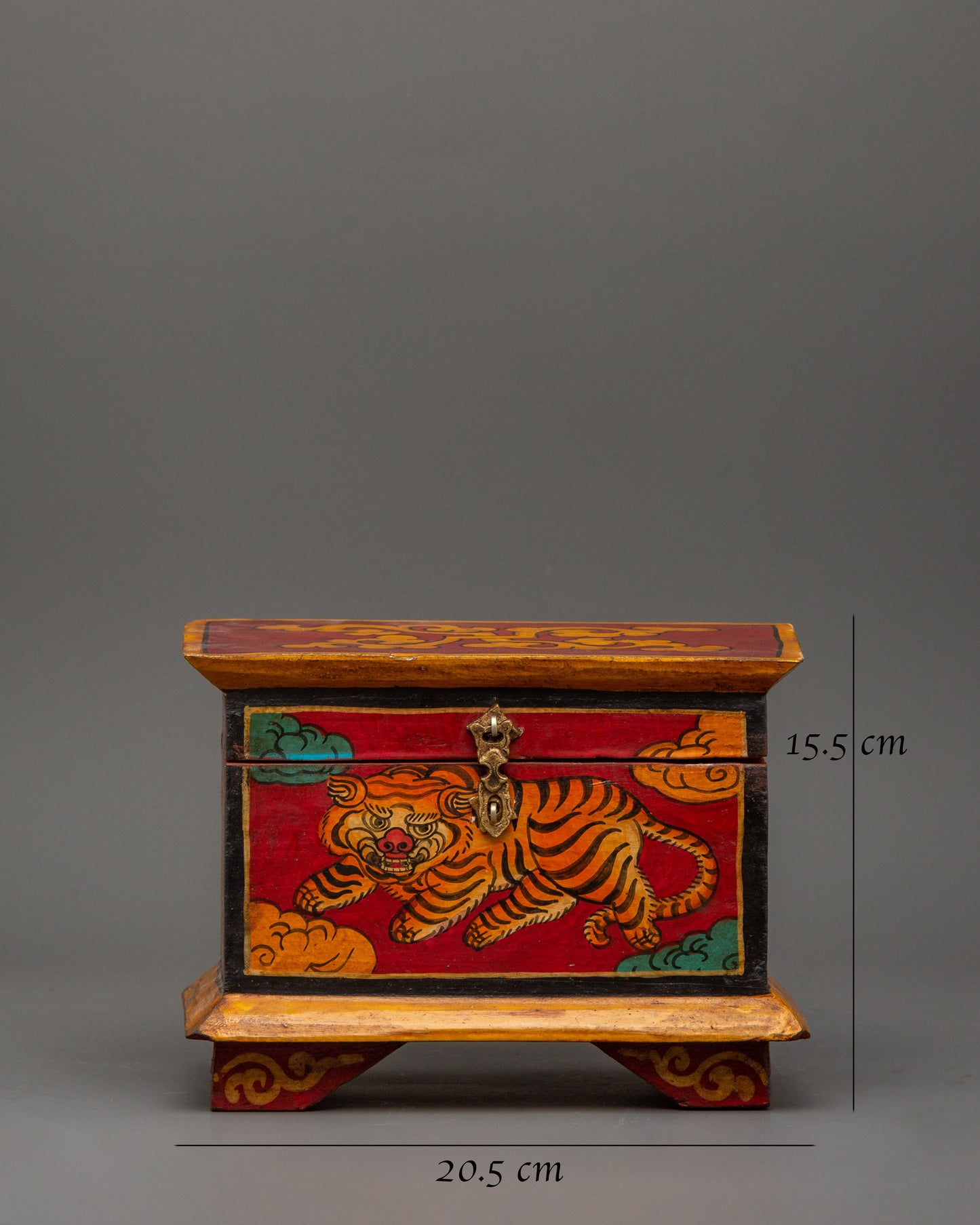 Hand-Painted Wooden Tiger Box | Tibetan Spiritual Storage Chest