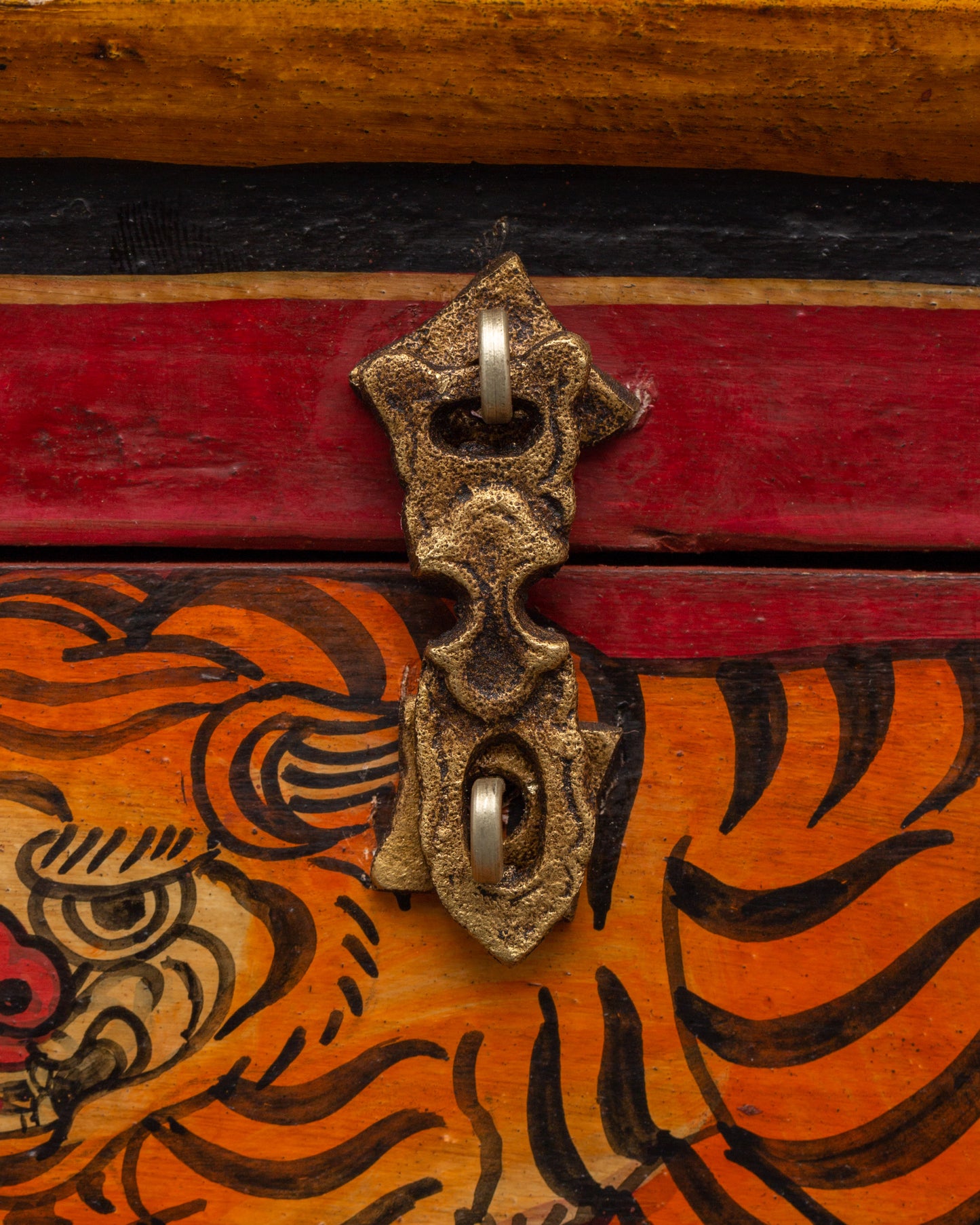 Hand-Painted Wooden Tiger Box | Tibetan Spiritual Storage Chest