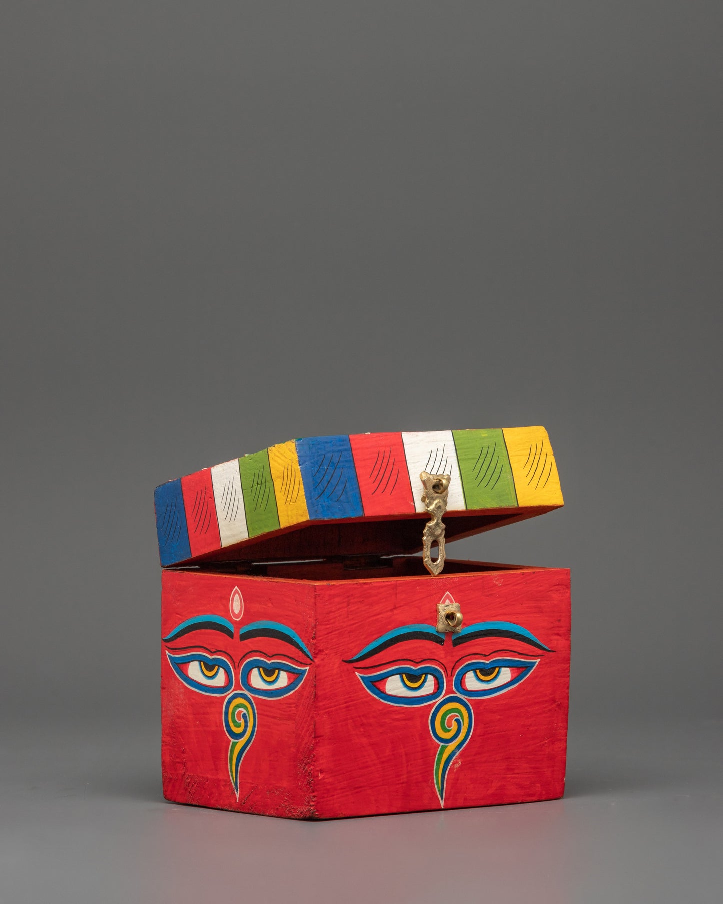 Wooden Box with Buddha Eyes | Tibetan Prayer Flag Colors