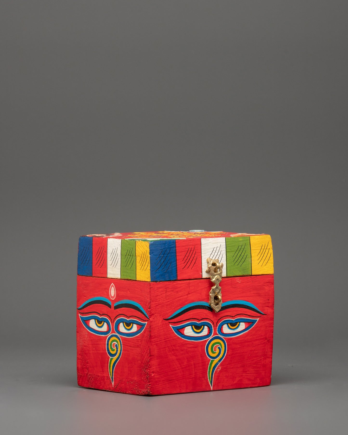 Wooden Box with Buddha Eyes | Tibetan Prayer Flag Colors