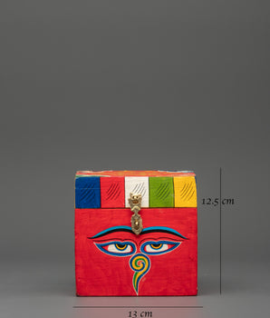 Wooden Box with Buddha Eyes | Tibetan Prayer Flag Colors