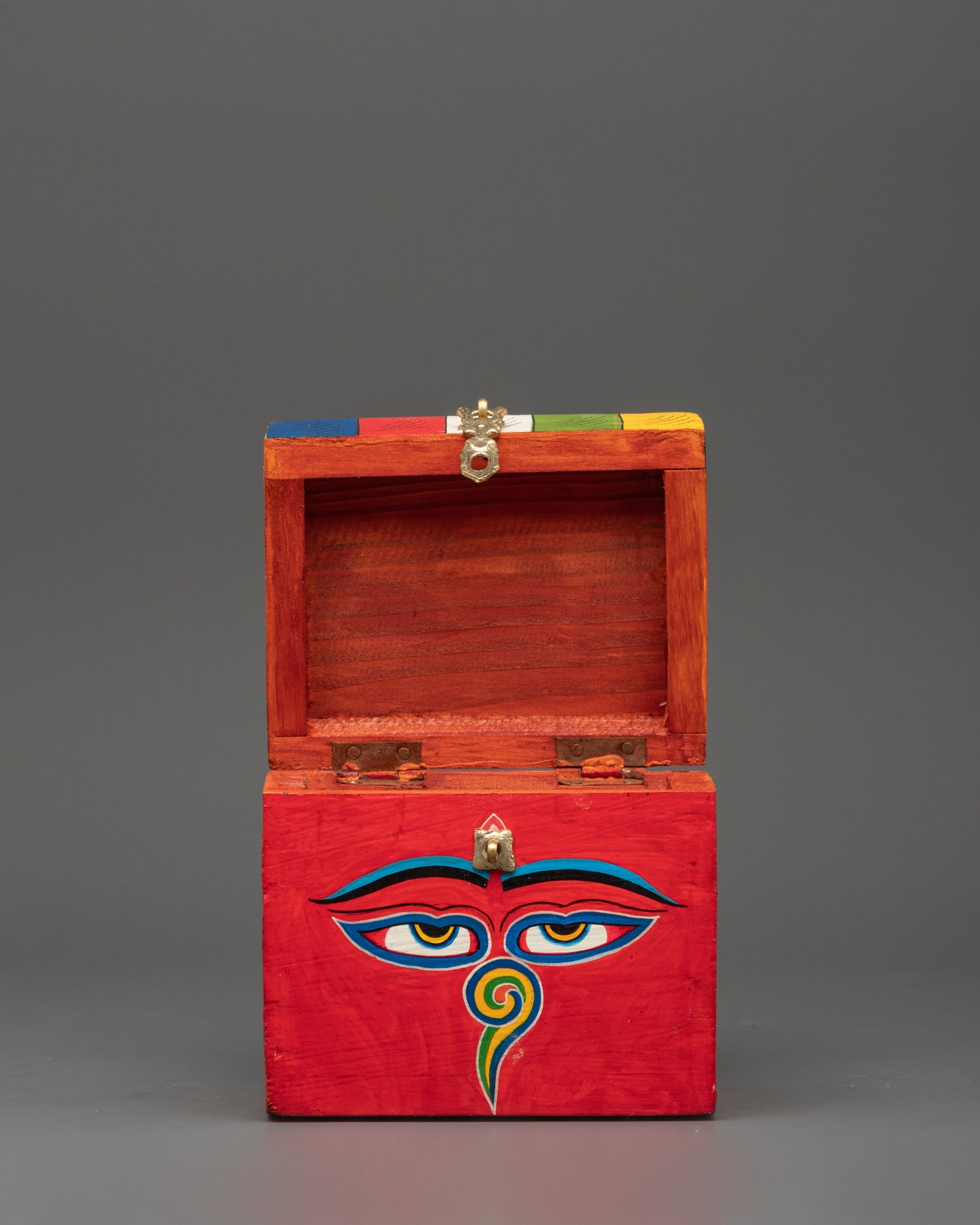 Wooden Box with Buddha Eyes | Tibetan Prayer Flag Colors